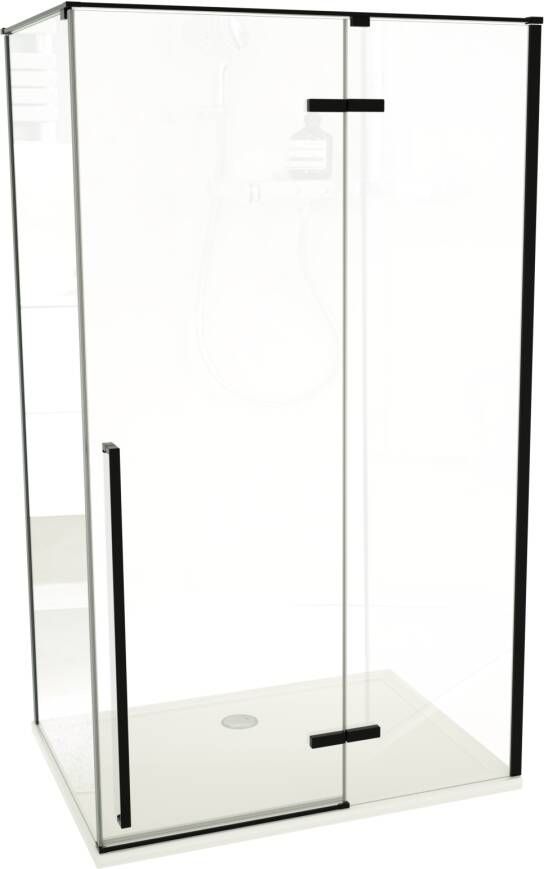 Luca Varess Stilus douchecabine met rechtse draaideur en 2 vaste zijwanden 120 x 90 cm helder glas mat zwart profiel