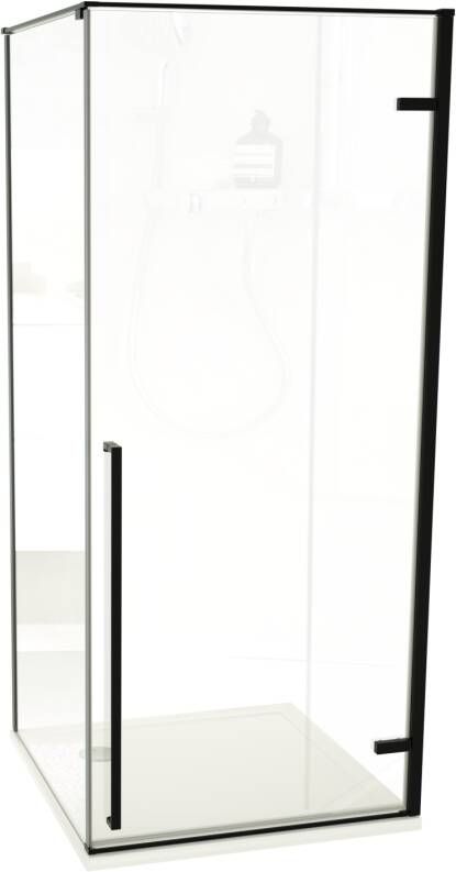 Luca Varess Stilus douchecabine met rechtse draaideur en vaste zijwand 90 x 90 cm helder glas mat zwart profiel