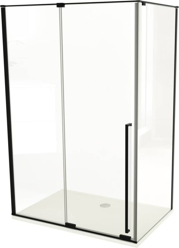 Luca Varess Stilus douchecabine met schuifdeur en vaste zijwand 140 x 90 cm helder glas mat zwart profiel
