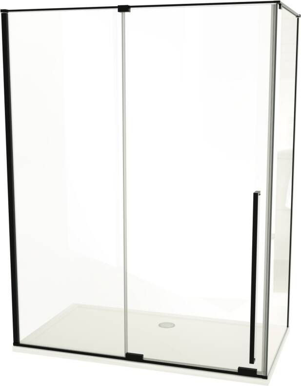 Luca Varess Stilus douchecabine met schuifdeur en vaste zijwand 160 x 90 cm helder glas mat zwart profiel