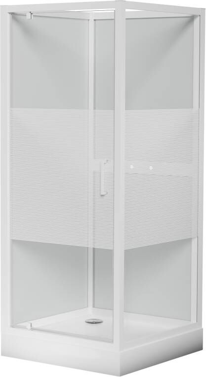 Luca Varess Talan douchecabine met draaideuren 90 x 90 cm helder glas met mat gestreepte strook glans wit profiel