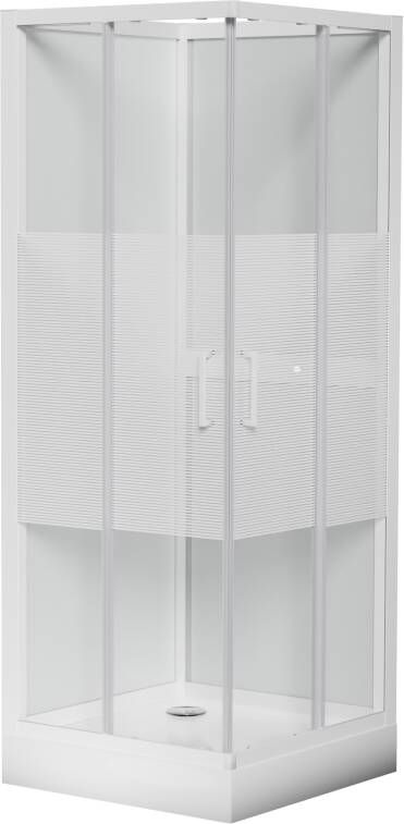 Luca Varess Talan douchecabine met schuifdeuren 80 x 80 cm helder glas met mat gestreepte strook glans wit profiel