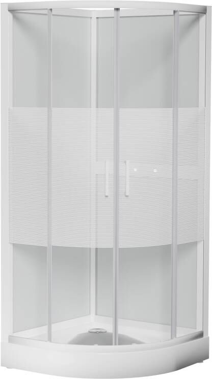 Luca Varess Talan kwartronde douchecabine met schuifdeuren 90 x 90 cm helder glas met mat gestreepte strook glans wit profiel