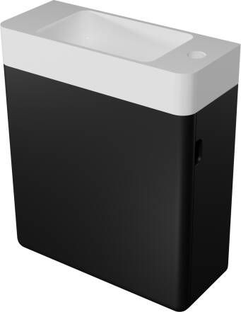 Storke Curvado zwevend toiletmeubel 45 x 18 cm mat zwart met Curvado wastafel in glanzend composiet marmer