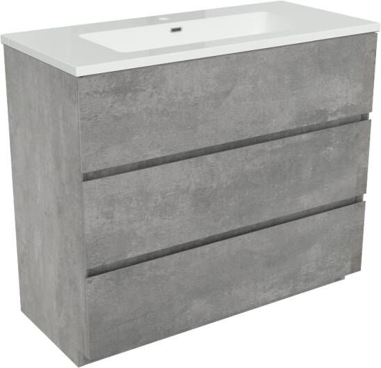 Storke Edge staand badkamermeubel 100 x 46 cm beton donkergrijs met Diva enkele wastafel in glanzend composiet marmer