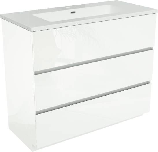 Storke Edge staand badkamermeubel 100 x 46 cm hoogglans wit met Diva enkele wastafel in glanzend composiet marmer