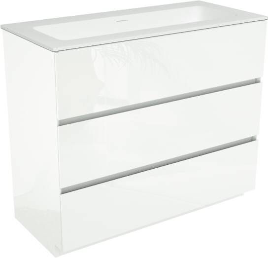 Storke Edge staand badkamermeubel 100 x 46 cm hoogglans wit met Mata enkele wastafel in matte Solid Surface