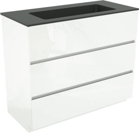 Storke Edge staand badkamermeubel 100 x 46 cm hoogglans wit met Scuro enkele wastafel voor 2 kraangaten in mat kwarts