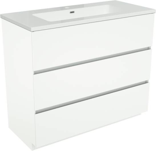 Storke Edge staand badkamermeubel 100 x 46 cm mat wit met Diva enkele wastafel in glanzend composiet marmer