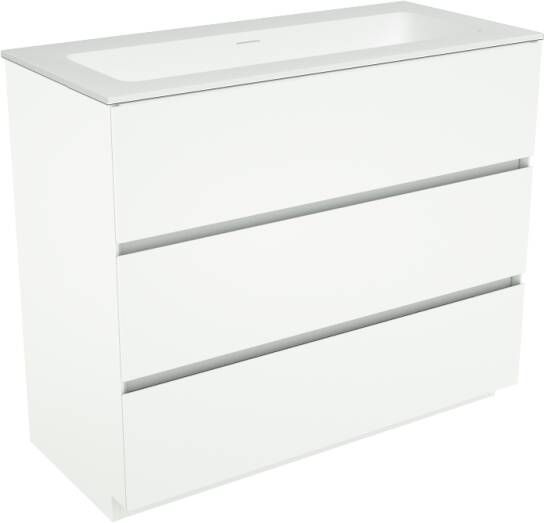 Storke Edge staand badkamermeubel 100 x 46 cm mat wit met Mata enkele wastafel in matte Solid Surface