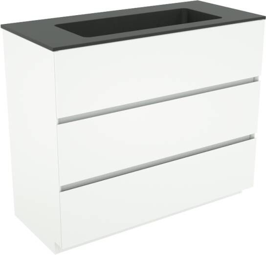 Storke Edge staand badkamermeubel 100 x 46 cm mat wit met Scuro enkele wastafel voor 2 kraangaten in mat kwarts