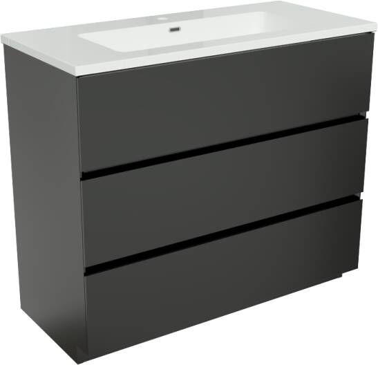 Storke Edge staand badkamermeubel 100 x 46 cm mat zwart met Diva enkele wastafel in glanzend composiet marmer