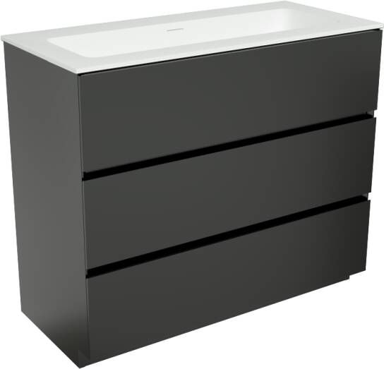Storke Edge staand badkamermeubel 100 x 46 cm mat zwart met Mata enkele wastafel in matte Solid Surface