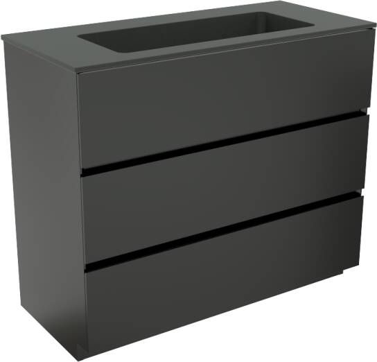 Storke Edge staand badkamermeubel 100 x 46 cm mat zwart met Scuro enkele wastafel voor 2 kraangaten in mat kwarts