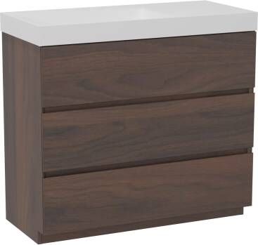 Storke Edge staand badmeubel 100 x 46 cm notenhout met Jura asymmetrisch linkse wastafel in mat witte solid surface