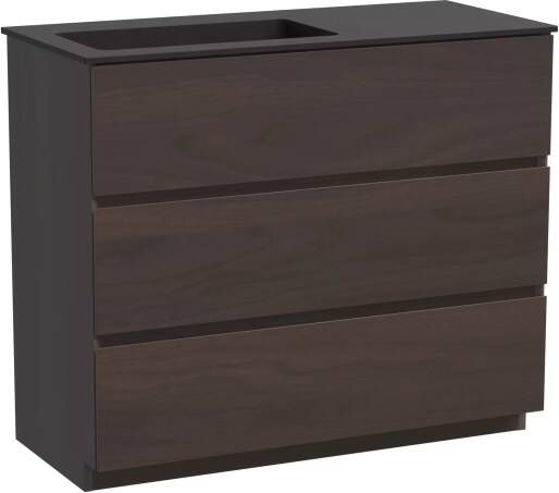 Storke Edge staand badmeubel 100 x 46 cm notenhout met Scuro asymmetrisch linkse wastafel in mat kwarts