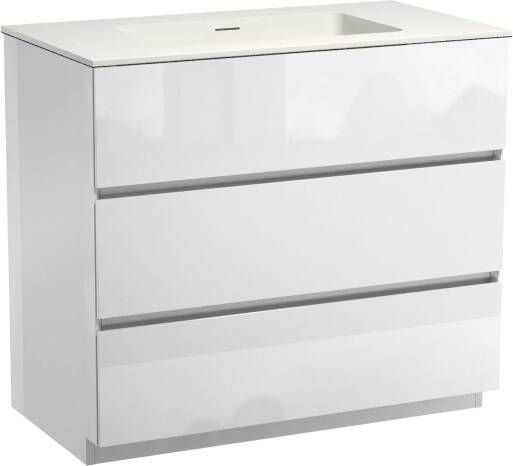 Storke Edge staand badmeubel 95 x 52 cm hoogglans wit met Mata enkele wastafel in mat witte solid surface