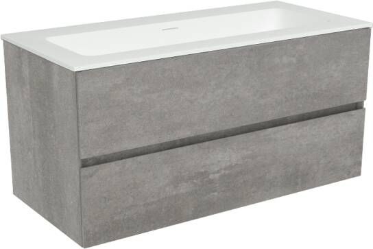 Storke Edge zwevend badkamermeubel 100 x 46 cm beton donkergrijs met Mata enkele wastafel in matte Solid Surface