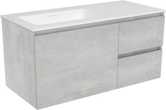 Storke Edge zwevend badkamermeubel 100 x 46 cm beton zilvergrijs met Mata asymmetrisch linkse wastafel in matte Solid Surface