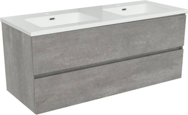 Storke Edge zwevend badkamermeubel 120 x 46 cm beton donkergrijs met Diva dubbele wastafel in glanzend composiet marmer