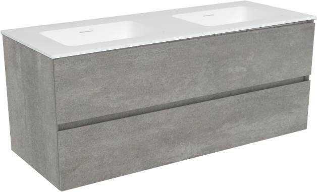 Storke Edge zwevend badkamermeubel 120 x 46 cm beton donkergrijs met Mata dubbele wastafel in matte Solid Surface