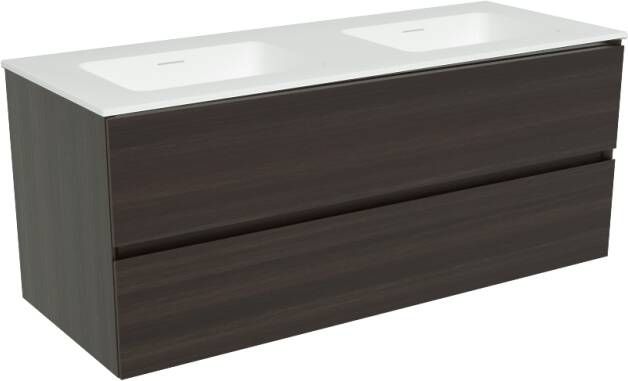 Storke Edge zwevend badkamermeubel 120 x 46 cm donkere eiken met Mata dubbele wastafel in matte Solid Surface
