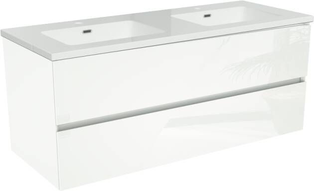 Storke Edge zwevend badkamermeubel 120 x 46 cm hoogglans wit met Diva dubbele wastafel in glanzend composiet marmer