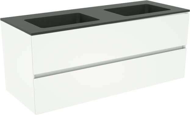 Storke Edge zwevend badmeubel 120 x 46 cm mat wit met Scuro dubbele wastafel in kwarts mat zwart