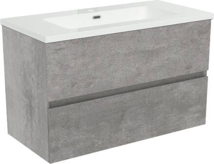 Storke Edge zwevend badkamermeubel 80 x 40 cm beton donkergrijs met Diva enkele wastafel in glanzend composiet marmer