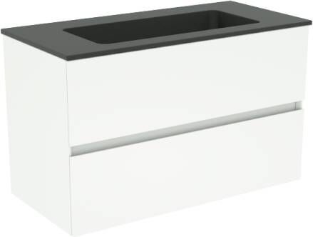Storke Edge zwevend badmeubel 80 x 40 cm mat wit met Scuro enkele wastafel in kwarts mat zwart