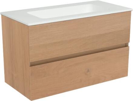 Storke Edge zwevend badkamermeubel 80 x 40 cm ruw eiken met Mata enkele wastafel in matte Solid Surface