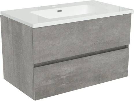 Storke Edge zwevend badkamermeubel 80 x 46 cm beton donkergrijs met Diva enkele wastafel in glanzend composiet marmer