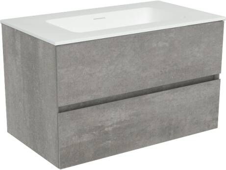 Storke Edge zwevend badkamermeubel 80 x 46 cm beton donkergrijs met Mata enkele wastafel in matte Solid Surface
