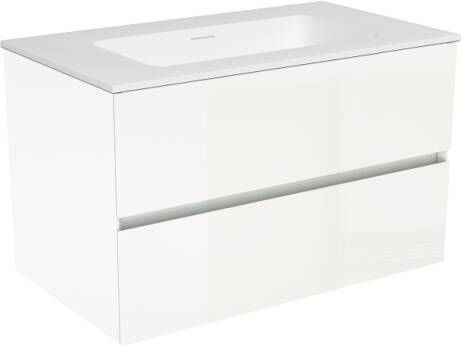 Storke Edge zwevend badkamermeubel 80 x 46 cm hoogglans wit met Mata enkele wastafel in matte Solid Surface