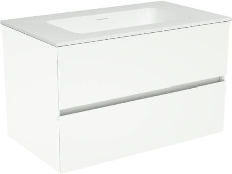 Storke Edge zwevend badkamermeubel 80 x 46 cm mat wit met Mata enkele wastafel in matte Solid Surface
