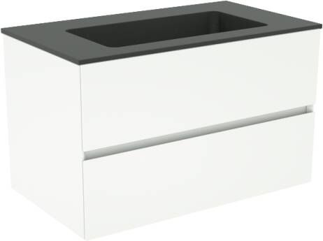 Storke Edge zwevend badmeubel 80 x 46 cm mat wit met Scuro enkele wastafel in kwarts mat zwart