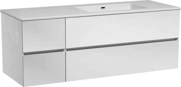 Storke Edge zwevend badmeubel 140 x 52 cm mat wit met Diva asymmetrisch rechtse wastafel in glanzend composiet marmer