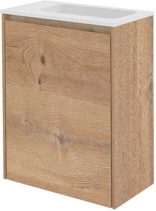 Storke Edge zwevend toiletmeubel 40 x 22 cm ruw eiken met Fina wastafel in matte Solid Surface