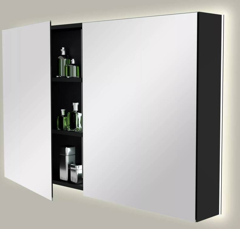 Storke Reflecta spiegelkast 120 x 75 cm mat zwart met spiegelverlichting