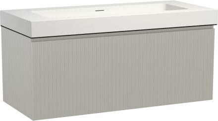 Storke Ribs zwevend badmeubel 120 x 52 cm zijdegrijs met Mata High enkele wastafel in solid surface mat wit Verticale symmetrische rechte ribbel