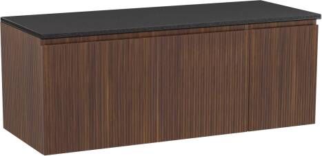 Storke Ribs zwevend badmeubel 130 x 52 cm notenhout met Panton enkel of dubbel wastafelblad in gepoedercoate mdf mat zwart Verticale symmetrische rechte ribbel