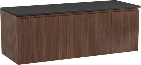 Storke Ribs zwevend badmeubel 140 x 52 cm notenhout met Panton enkel of dubbel wastafelblad in gepoedercoate mdf mat zwart Verticale symmetrische rechte ribbel