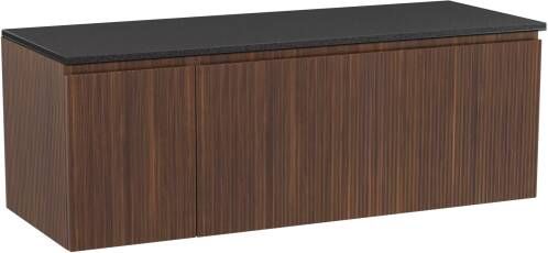 Storke Ribs zwevend badmeubel 140 x 52 cm notenhout met Panton enkel of dubbel wastafelblad in gepoedercoate mdf mat zwart Verticale symmetrische rechte ribbel