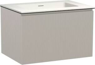 Storke Ribs zwevend badmeubel 75 x 52 cm zijdegrijs met Mata enkele wastafel in solid surface mat wit Verticale symmetrische rechte ribbel