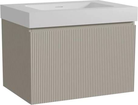 Storke Ribs zwevend badmeubel 75 x 52 cm zijdegrijs met Mata High enkele wastafel in solid surface mat wit Verticale symmetrische rechte ribbel