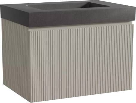 Storke Ribs zwevend badmeubel 75 x 52 cm zijdegrijs met Scuro High enkele wastafel in kwarts mat zwart Verticale symmetrische rechte ribbel