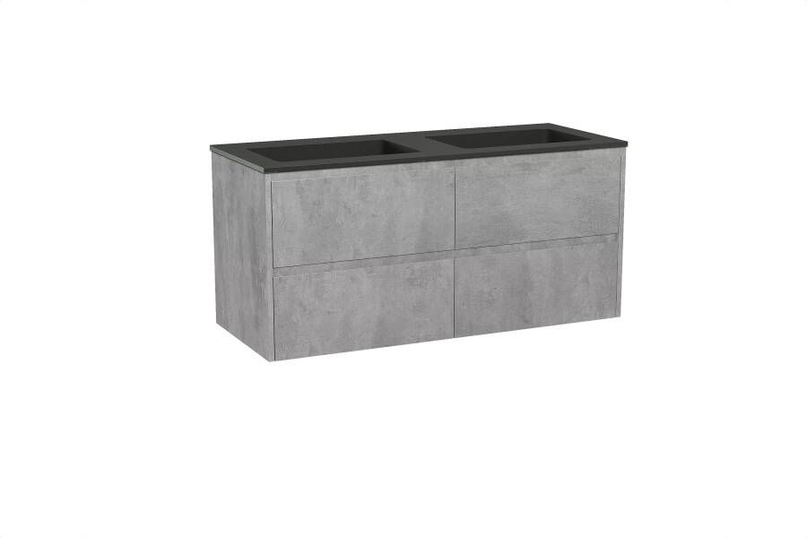 Storke Seda zwevend badkamermeubel 130 x 52 cm beton donkergrijs met Scuro dubbele wastafel in kwarts