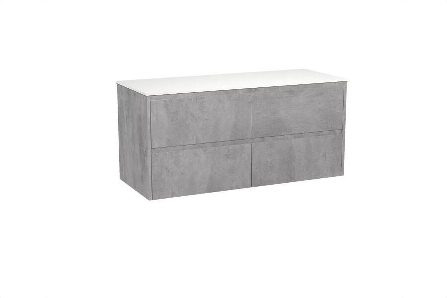 Storke Seda zwevend badkamermeubel 130 x 52 cm beton donkergrijs met Tavola enkel of dubbel tablet in solid surface