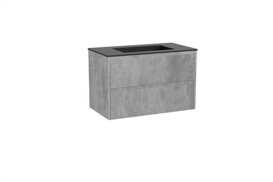 Storke Seda zwevend badkamermeubel 95 x 52 cm beton donkergrijs met Scuro enkele wastafel in kwarts