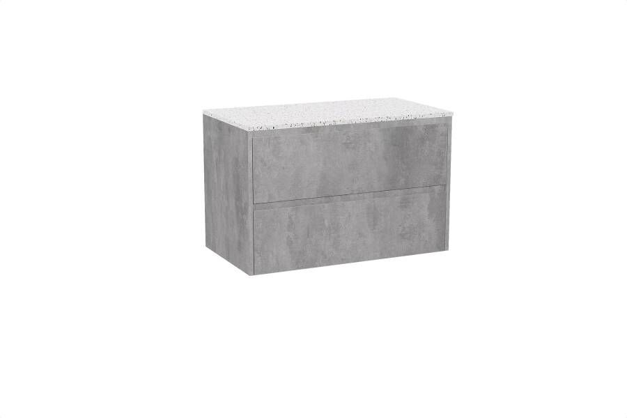 Storke Seda zwevend badkamermeubel 95 x 52 cm beton donkergrijs met Tavola enkel tablet in terrazzo